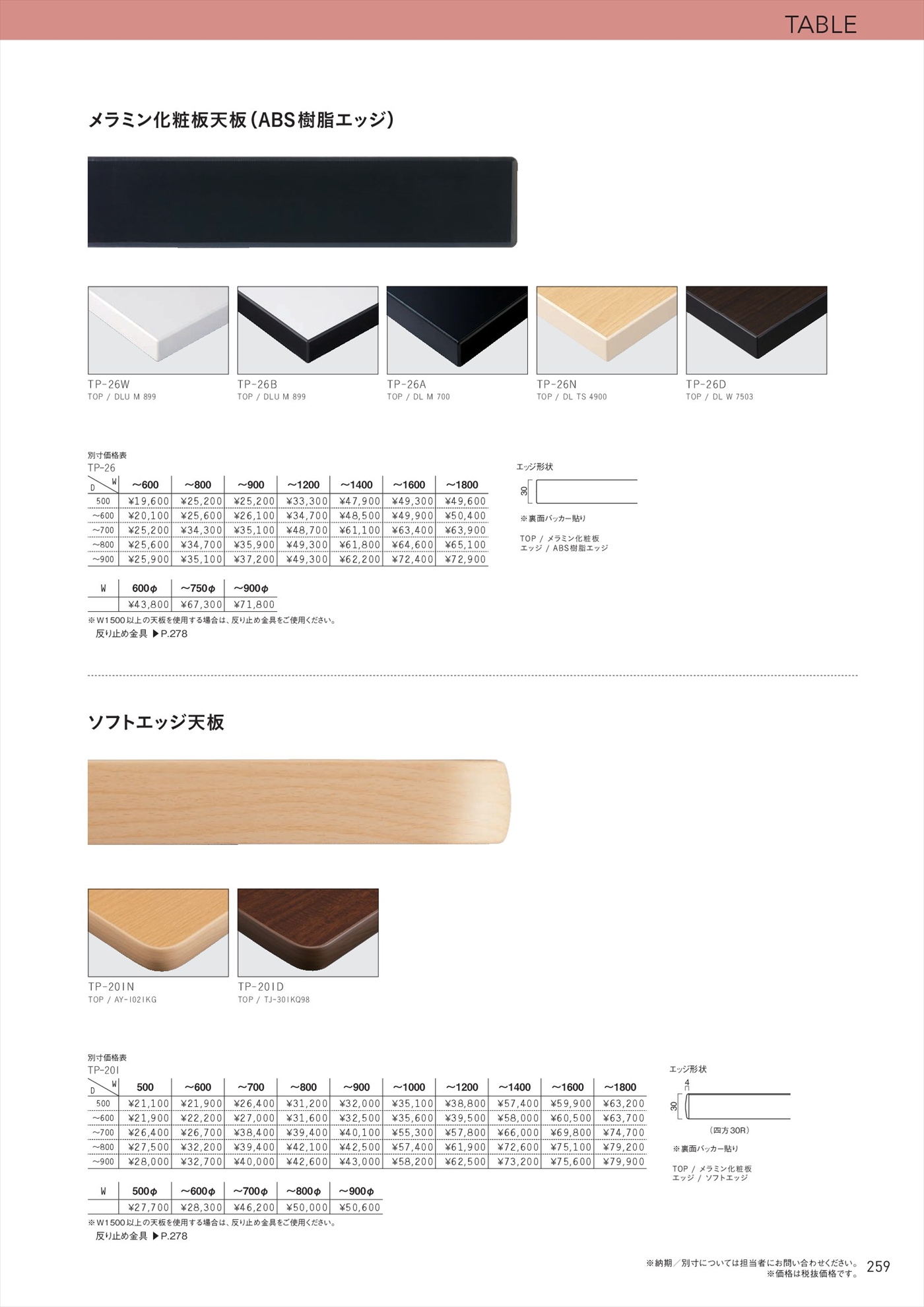 メラミン化粧板天板（ABS樹脂エッジ）